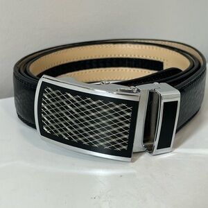 Made in Italy Genuine Leather Black Belt with Silver Buckle Adjustable Waist